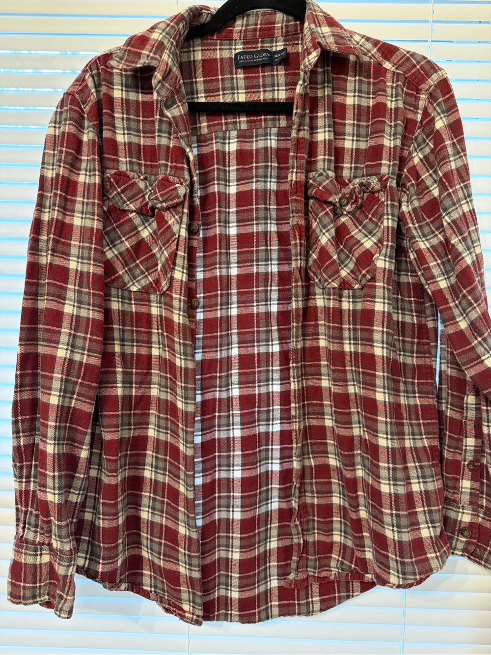 Faded Glory Red and Cream Plaid Shirt